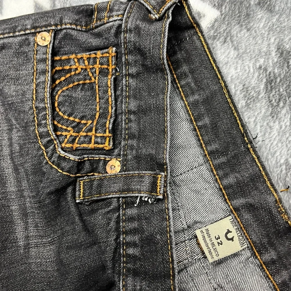 True Religion Skinny W Flap Black Jeans Orange Contrast Stitch 32 31380-00